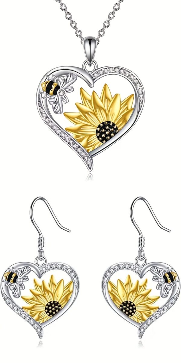 Cute Lady Animal Bee Sunflower Heart Earrings - Image 4