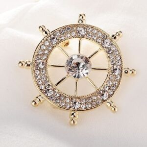 Navy Style Diamond Studded Rudder Brooch