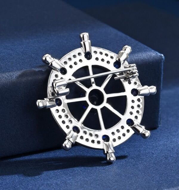 Navy Style Diamond Studded Rudder Brooch - Image 5