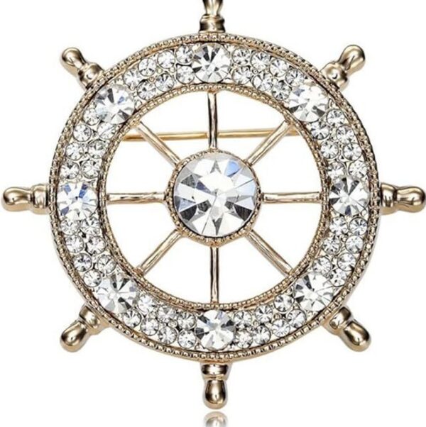 Navy Style Diamond Studded Rudder Brooch - Image 7