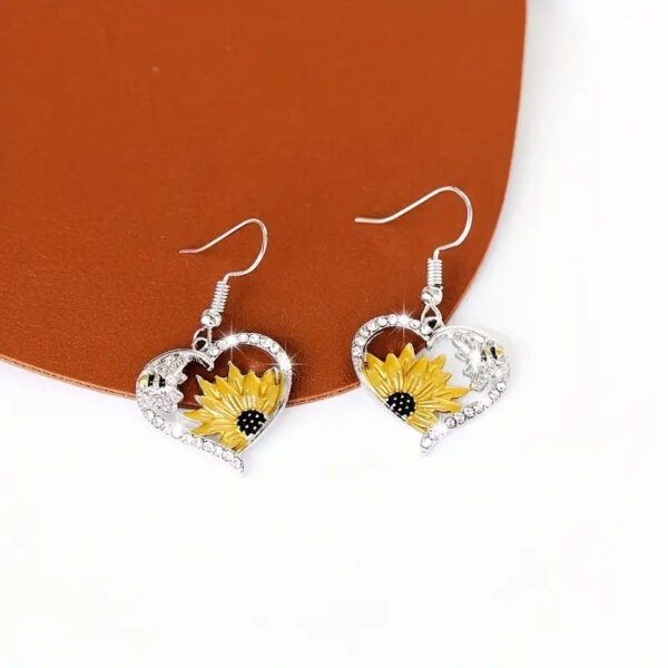 Cute Lady Animal Bee Sunflower Heart Earrings - Image 2