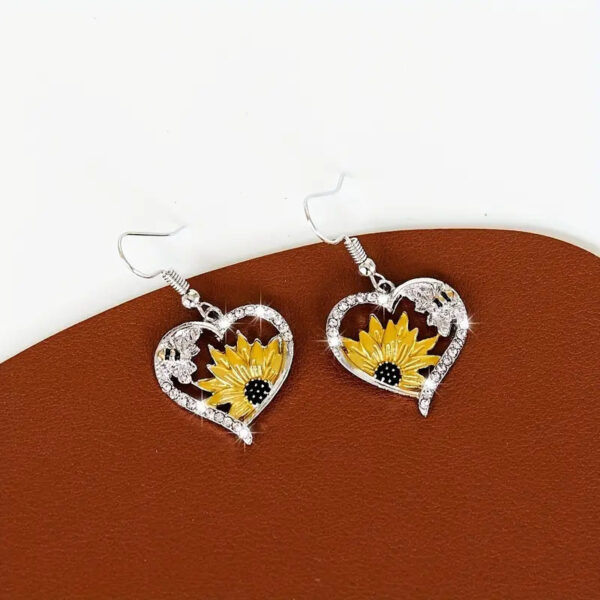 Cute Lady Animal Bee Sunflower Heart Earrings - Image 7