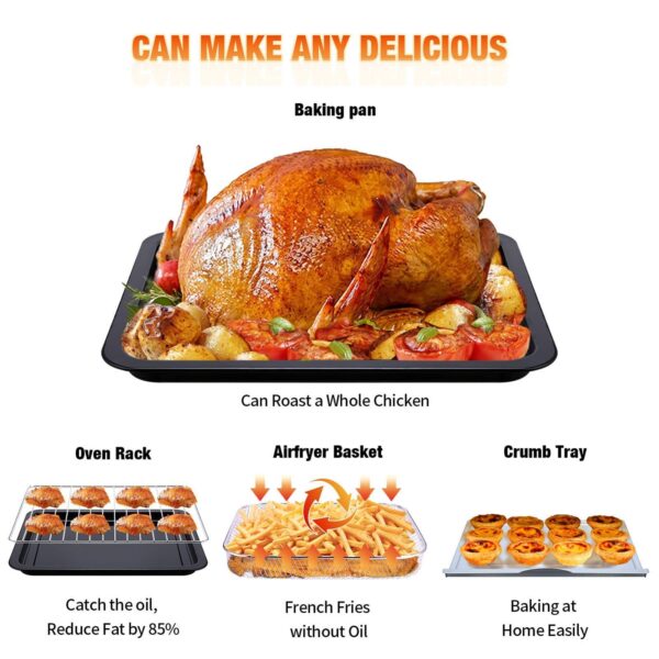 Geek Chef 26QT (26L) Air Fryer Toaster Oven Combo – 6 Slice, Oil-Free Fry, Roast, Bake, Broil, Reheat | Convection Countertop Oven, Stainless Steel - Image 4