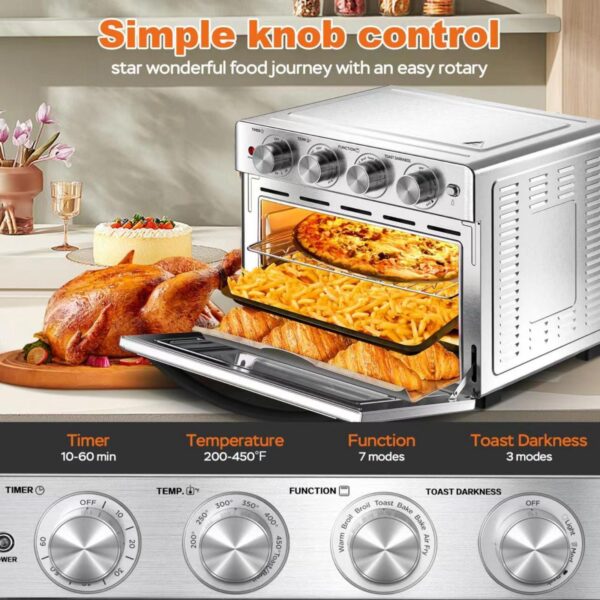 Geek Chef 26QT (26L) Air Fryer Toaster Oven Combo – 6 Slice, Oil-Free Fry, Roast, Bake, Broil, Reheat | Convection Countertop Oven, Stainless Steel