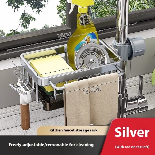 Kitchen Space Aluminum Sink Faucet Storage Rack Dishwasher Vegetable Sink Supplies Household Drain Basket Bathroom Accessories - Image 8