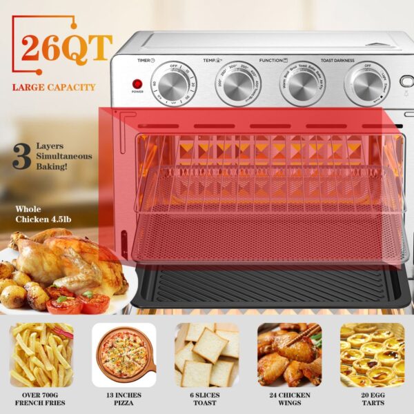 Geek Chef 26QT (26L) Air Fryer Toaster Oven Combo – 6 Slice, Oil-Free Fry, Roast, Bake, Broil, Reheat | Convection Countertop Oven, Stainless Steel - Image 2