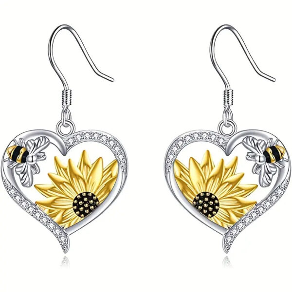 Cute Lady Animal Bee Sunflower Heart Earrings - Image 5